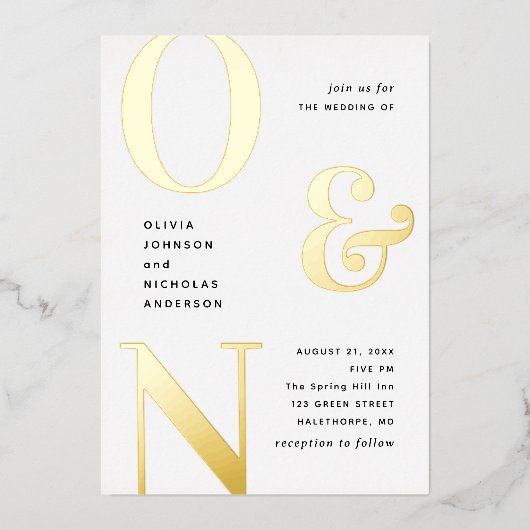 Invitation En Aluminium Typographie or gras mariage moderne + détails (Recto)