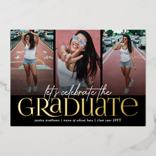 Invitation En Aluminium Typographie Or tendance Photo Collage Graduation