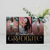 Invitation En Aluminium Typographie Or tendance Photo Collage Graduation (Debout devant)