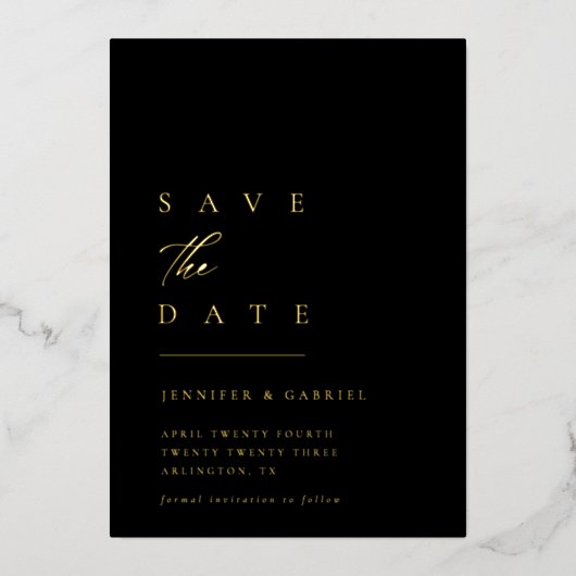 Invitation En Aluminium Typographie or ultra-minimale Enregistrer la date  (Recto)