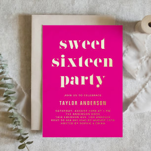 Invitation En Aluminium Typographie Rétro Rose Gras Anniversaire Sweet 16