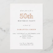 Invitation En Aluminium Typographie simple 50e anniversaire Rose Gold (Recto)