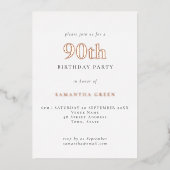 Invitation En Aluminium Typographie simple 90e anniversaire Rose Gold (Recto)