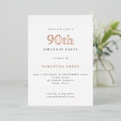 Invitation En Aluminium Typographie simple 90e anniversaire Rose Gold (Debout devant)