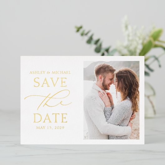 Invitation En Aluminium Typographie simple Mariage photo Enregistrer la da (Debout devant)