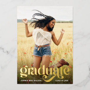 Invitation En Aluminium Typographie tendance Real Gold Foil Photo Grad Par