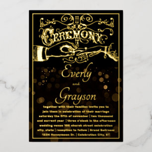 Invitation En Aluminium Typographie Victorienne Élégant Mariage Noir Or   