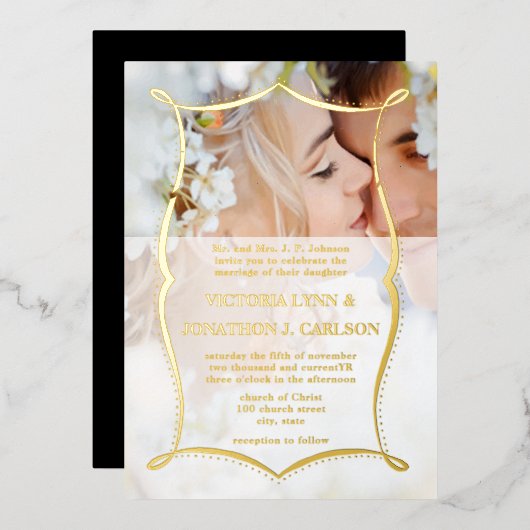 Invitation En Aluminium Typographie victorienne Je fais Gold Mariage Foil (Recto/Verso)