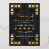 Invitation En Aluminium Ukrainian Embroidery Wedding Blue Black Gold (Recto)