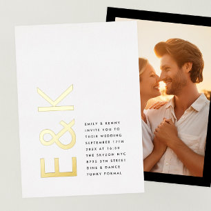 Invitation En Aluminium Ultra Moderne Monogramme Simple Mariage OR Photo