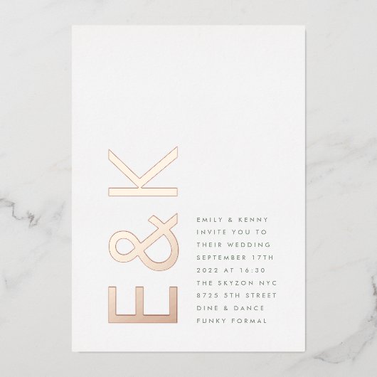 Invitation En Aluminium Ultra Moderne Sage Vert Monogramme Mariage OR ROSE (Devant)