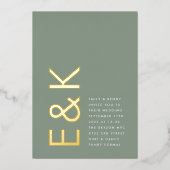 Invitation En Aluminium Ultra Sage Vert OR Monogramme Simple Mariage (Devant)