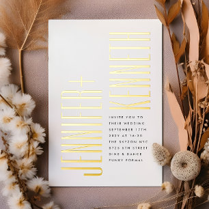 Invitation En Aluminium Ultra Simple Moderne Minimaliste Mariage Noir Or