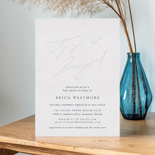 Invitation En Aluminium Un garçon | Baby shower de calligraphie