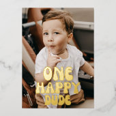 Invitation En Aluminium Un garçon heureux 1er anniversaire Photo Emoji Gol (Recto)