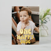 Invitation En Aluminium Un garçon heureux 1er anniversaire Photo Emoji Gol (Debout devant)