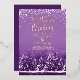 Invitation En Aluminium Un mariage d'hiver pins lac art pourpre