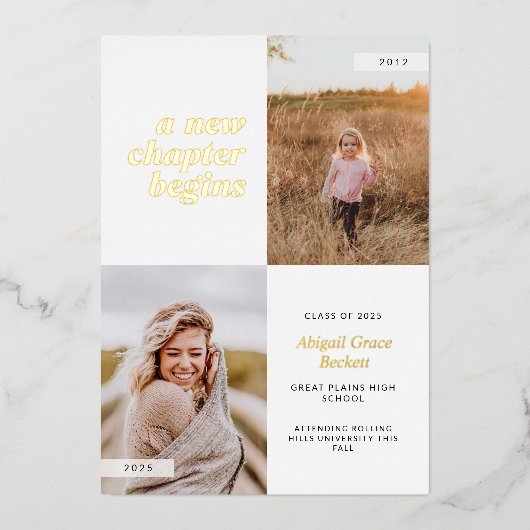 Invitation En Aluminium Un Nouveau Chapitre Commence La Graduation (Recto)