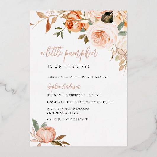 Invitation En Aluminium Un Petit Baby shower Citrouille Automne Foil D'Aut (Recto)