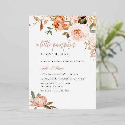 Invitation En Aluminium Un Petit Baby shower Citrouille Automne Foil D'Aut (Debout devant)