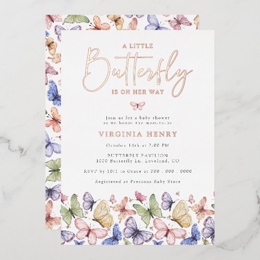 Invitation En Aluminium Un petit Baby shower papillon (Recto/Verso)