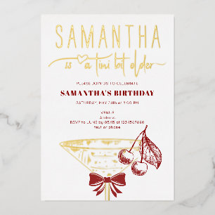 Invitation En Aluminium Un peu plus âgée Moderne Nœud Cerise Martini Anniv
