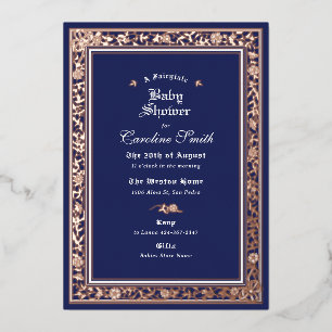Invitation En Aluminium Une forêt de conte de fées, rose gold et bleu mari