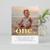 Invitation En Aluminium Une photo d'or premier anniversaire (Debout devant)