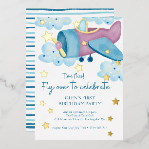 Invitation En Aluminium Up and Away Purple Avion Birthday Boy