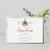 Invitation En Aluminium Vacances de Noël Open House Rose Gold (Debout devant)