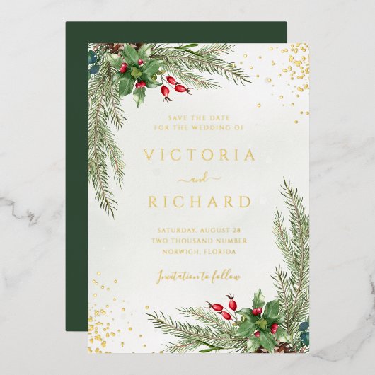 Invitation En Aluminium Vacances d'hiver Botanical Greenery Mariage (Recto/Verso)