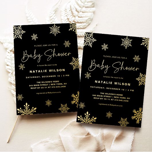 Invitation En Aluminium Vacances Gold Snowflake Baby shower d'hiver