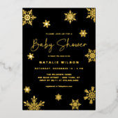 Invitation En Aluminium Vacances Gold Snowflake Baby shower d'hiver (Recto)