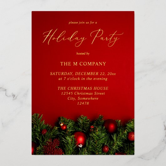 Invitation En Aluminium Vacances Ornement Rouge & Garland (Recto)