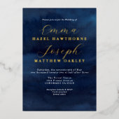 Invitation En Aluminium Vague moderne abstrait or minuit bleu Mariage (Recto)