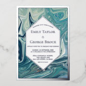 Invitation En Aluminium Vagues Bleues Abstraites Modernes Argent Mariage m (Recto)