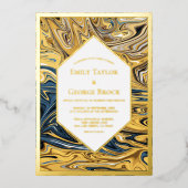 Invitation En Aluminium Vagues minimales en noir et or Mariage d'art Abstr (Recto)