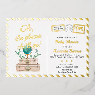 Invitation En Aluminium Valises de voyage d'aventure Baby Girl Shower Or