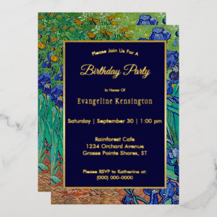 Invitation En Aluminium Van Gogh Irises Peinture Florale Anniversaire Or
