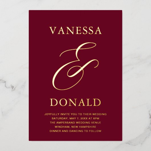 Invitation En Aluminium Vanessa Burgundy Mariage moderne (Recto)