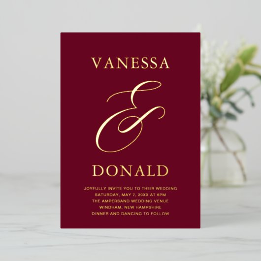 Invitation En Aluminium Vanessa Burgundy Mariage moderne (Debout devant)