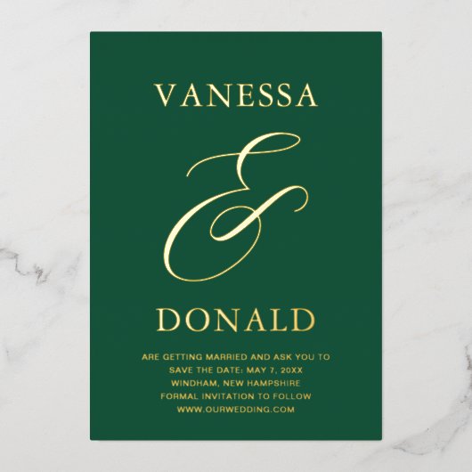 Invitation En Aluminium Vanessa Emerald Green Mariage moderne Enregistrer (Recto)