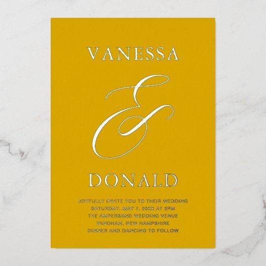 Invitation En Aluminium Vanessa Mustard Jaune Mariage moderne (Recto)