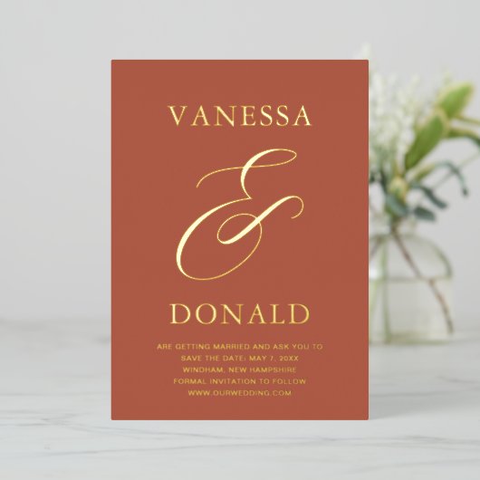 Invitation En Aluminium Vanessa Terracotta Mariage moderne Enregistrer la (Debout devant)
