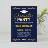 Invitation En Aluminium Varsity Typographie Marine Gold Graduation Party (Debout devant)