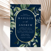 Invitation En Aluminium Végétal abondant Marine et Gold Oval Mariage