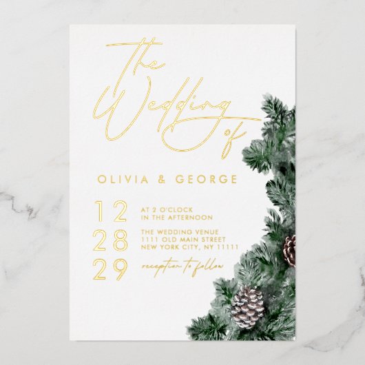 Invitation En Aluminium Végétation d'hiver Pinecone Mariage de Noël (Recto)