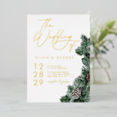 Invitation En Aluminium Végétation d'hiver Pinecone Mariage de Noël (Debout devant)