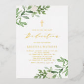 Invitation En Aluminium Végétation simple et fleurs blanches Dédication bé (Recto)