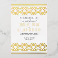Ventilateur Mariage Art Déco White Gold Foil Invit